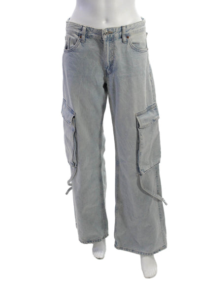 Zara Unisex Gray Wide Leg Jeans Mid Rise 30in Inseam 100% Cotton Size 4