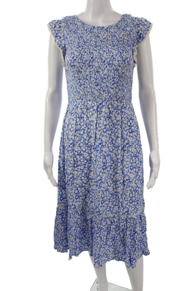 Lost + Wander Womens Fit & Flare Sundress Blue Floral Short Sleeve Rayon Size S