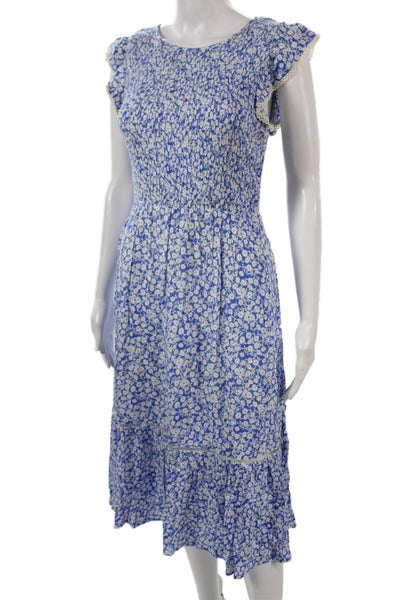 Lost + Wander Womens Fit & Flare Sundress Blue Floral Short Sleeve Rayon Size S