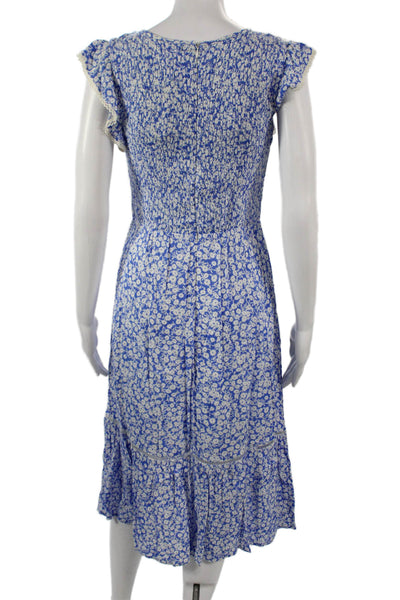 Lost + Wander Womens Fit & Flare Sundress Blue Floral Short Sleeve Rayon Size S
