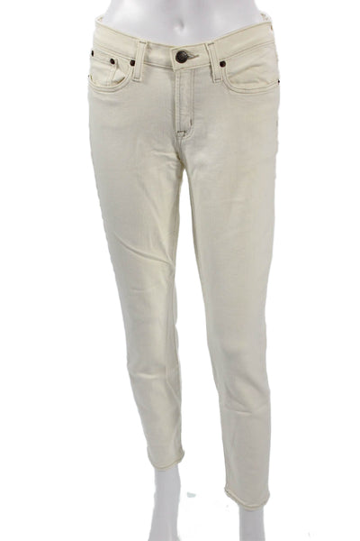 J Crew Womens Ankle Skinny Beige Jeans Button Closure Size 27