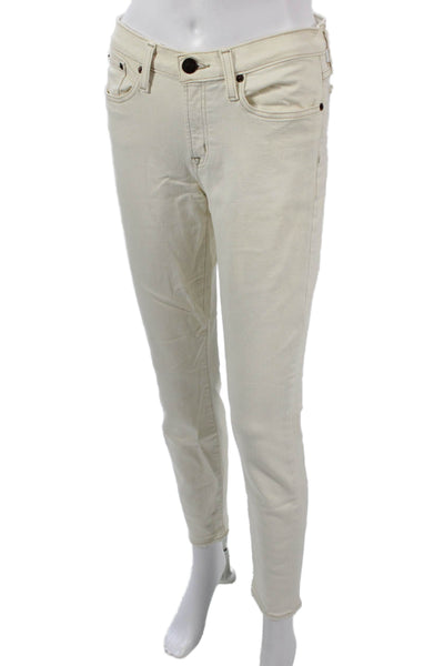 J Crew Womens Ankle Skinny Beige Jeans Button Closure Size 27