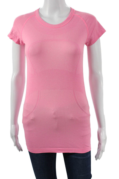 Lululemon Women Basic Tunic T-Shirt Pink Crew Neck Short Sleeve Size 6