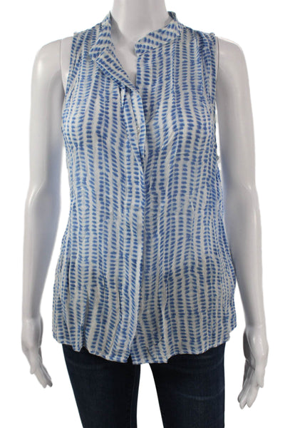 Bella Dahl Women Sleeveless Mock Neck Button Blouse Blue Rayon Size S