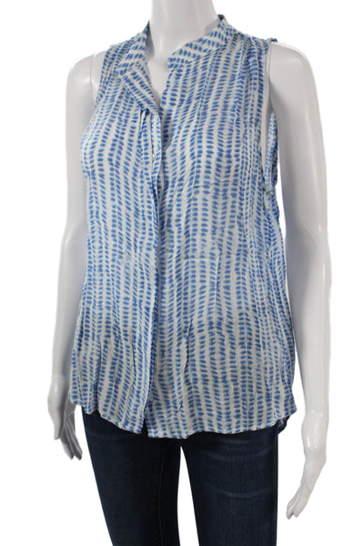 Bella Dahl Women Sleeveless Mock Neck Button Blouse Blue Rayon Size S