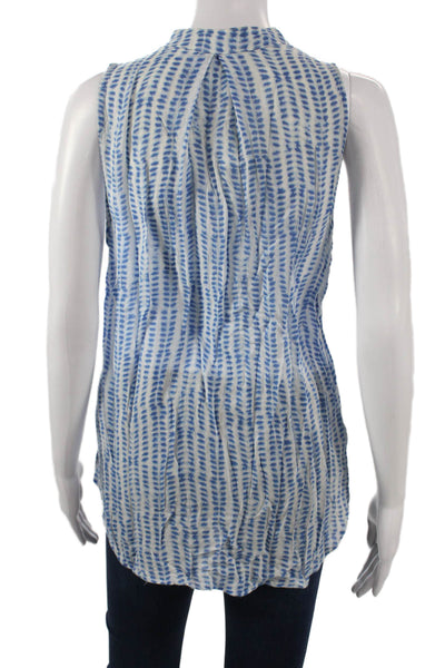 Bella Dahl Women Sleeveless Mock Neck Button Blouse Blue Rayon Size S