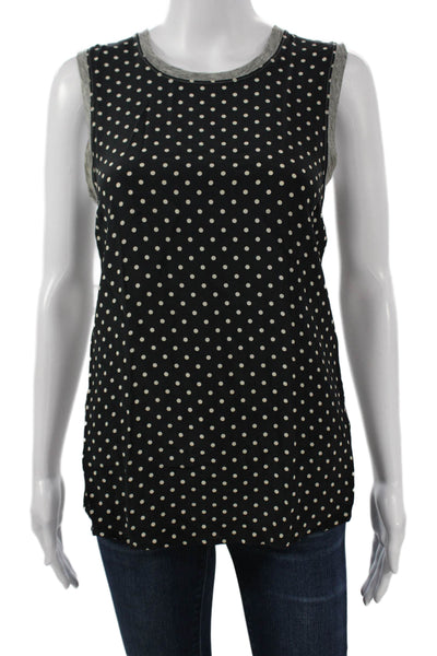 J Crew Women Black Polka Dot Silk Sleeveless Crew Neck Tank Size XS