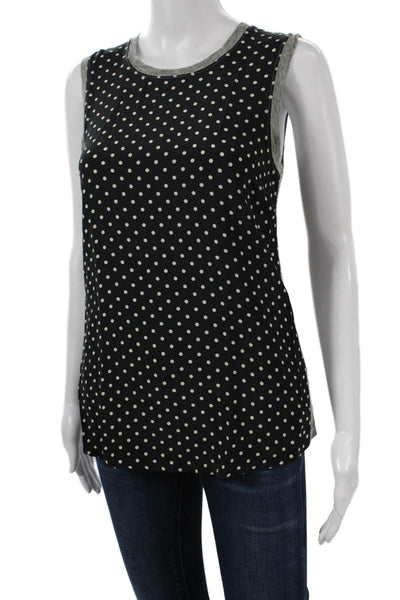 J Crew Women Black Polka Dot Silk Sleeveless Crew Neck Tank Size XS