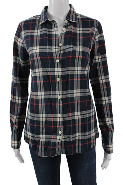 J Crew Womens Collared Plaid Button-Up Long Sleeve Dark Blue Cotton Size XS