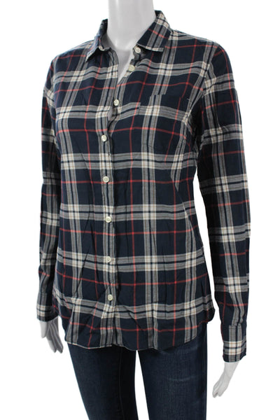 J Crew Womens Collared Plaid Button-Up Long Sleeve Dark Blue Cotton Size XS