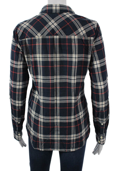 J Crew Womens Collared Plaid Button-Up Long Sleeve Dark Blue Cotton Size XS