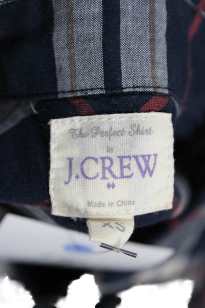 J Crew Womens Collared Plaid Button-Up Long Sleeve Dark Blue Cotton Size XS