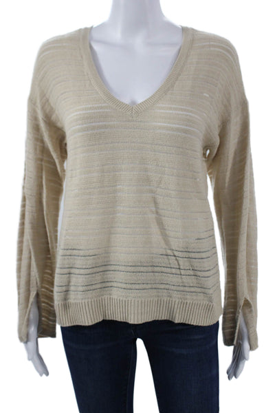 Splendid Unisex Striped V-Neck Pullover Sweater Beige Size XS