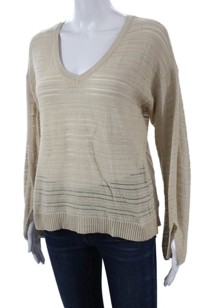 Splendid Unisex Striped V-Neck Pullover Sweater Beige Size XS