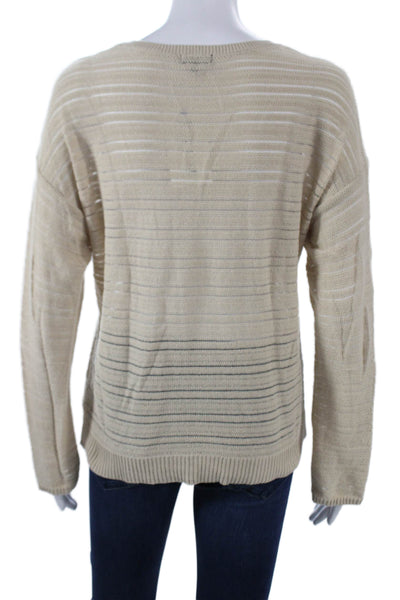 Splendid Unisex Striped V-Neck Pullover Sweater Beige Size XS