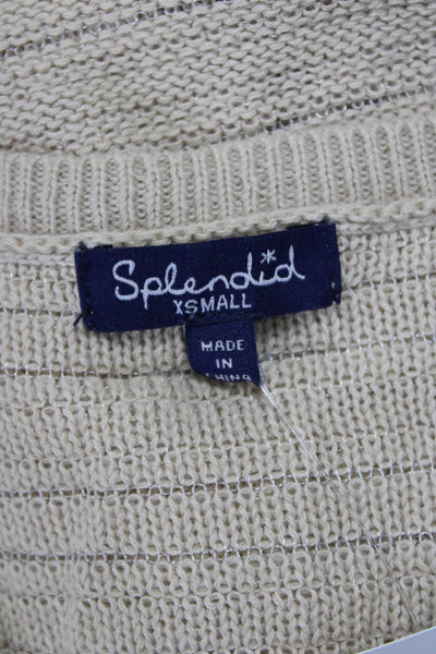 Splendid Unisex Striped V-Neck Pullover Sweater Beige Size XS