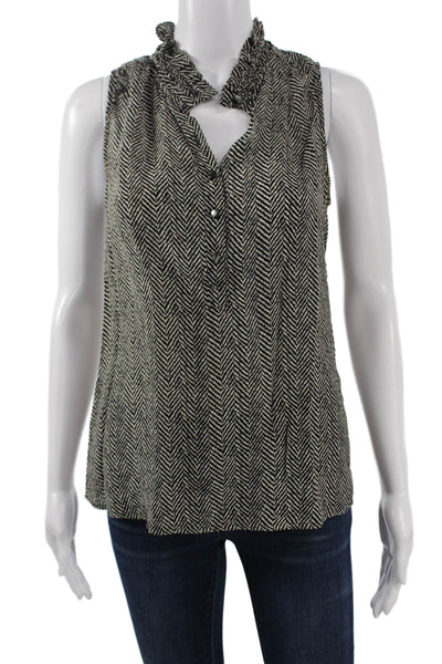 J Crew Womens Sleeveless Silk Herringbone Mock Neck Button Blouse Size 0