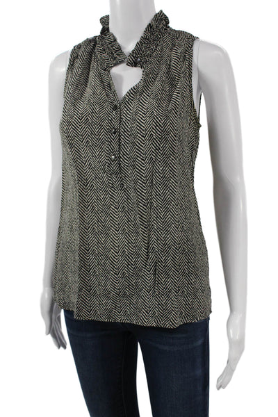 J Crew Womens Sleeveless Silk Herringbone Mock Neck Button Blouse Size 0