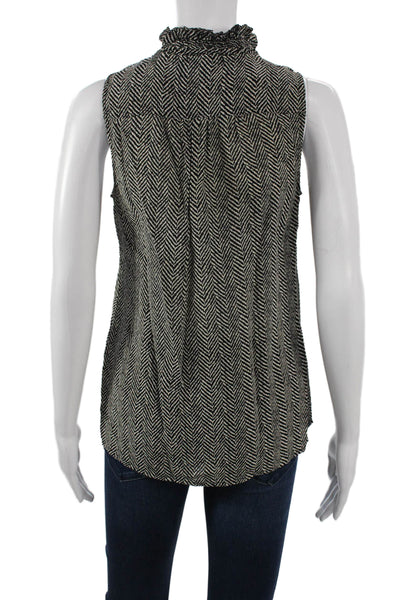 J Crew Womens Sleeveless Silk Herringbone Mock Neck Button Blouse Size 0