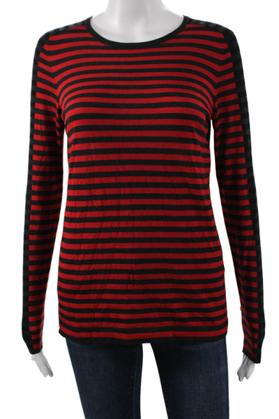 Akris Punto Womens Striped Wool Round Neck Long Sleeve T Shirt Black Size 6