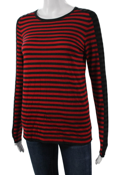 Akris Punto Womens Striped Wool Round Neck Long Sleeve T Shirt Black Size 6