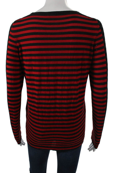 Akris Punto Womens Striped Wool Round Neck Long Sleeve T Shirt Black Size 6