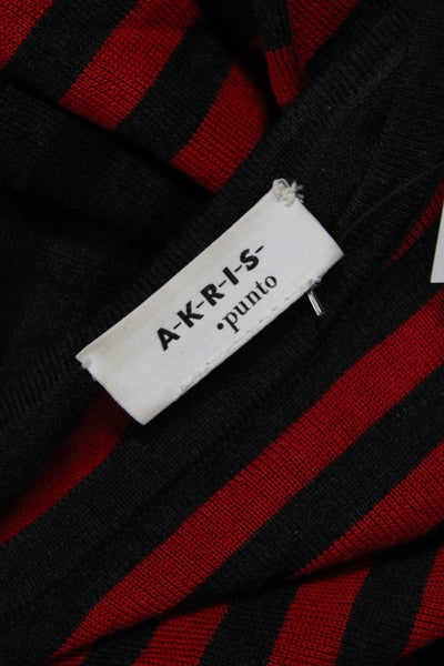 Akris Punto Womens Striped Wool Round Neck Long Sleeve T Shirt Black Size 6