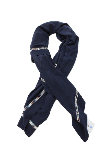 Bergdorf Goodman Womens Silk Cutout Border Detail Scarf Dark Blue