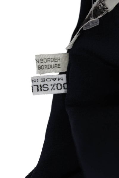 Bergdorf Goodman Womens Silk Cutout Border Detail Scarf Dark Blue