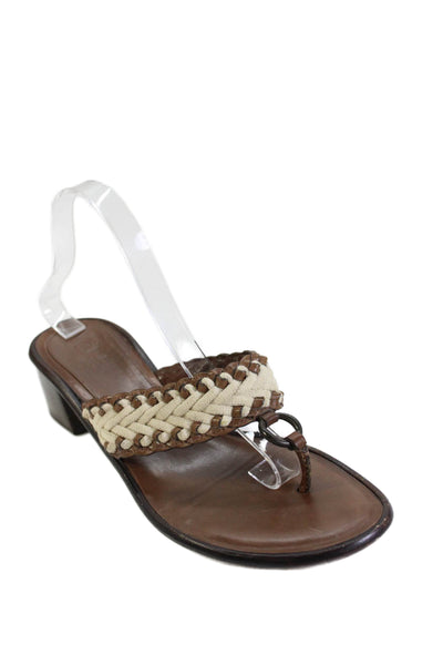 Cole Haan Women's Leather T-Straps Block Heel Sandals Brown Size 10