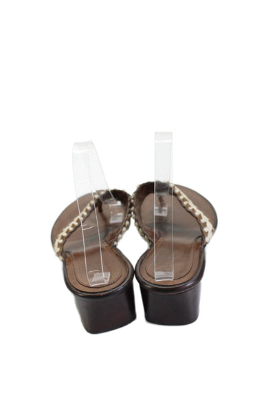 Cole Haan Women's Leather T-Straps Block Heel Sandals Brown Size 10