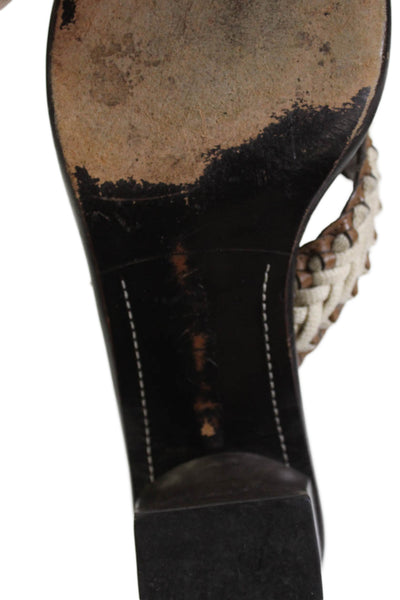 Cole Haan Women's Leather T-Straps Block Heel Sandals Brown Size 10