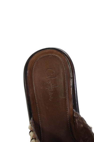 Cole Haan Women's Leather T-Straps Block Heel Sandals Brown Size 10