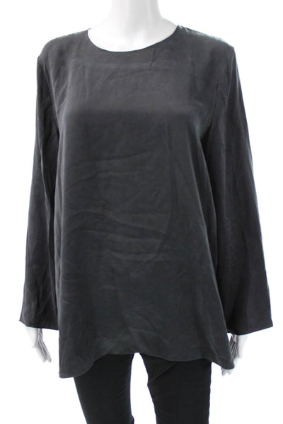 Eileen Fisher Women Silk Black Basic Blouse Long Sleeve Round Neck Size M