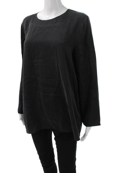 Eileen Fisher Women Silk Black Basic Blouse Long Sleeve Round Neck Size M