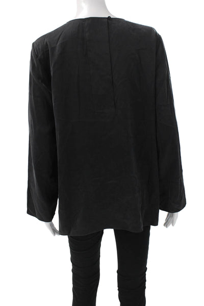 Eileen Fisher Women Silk Black Basic Blouse Long Sleeve Round Neck Size M