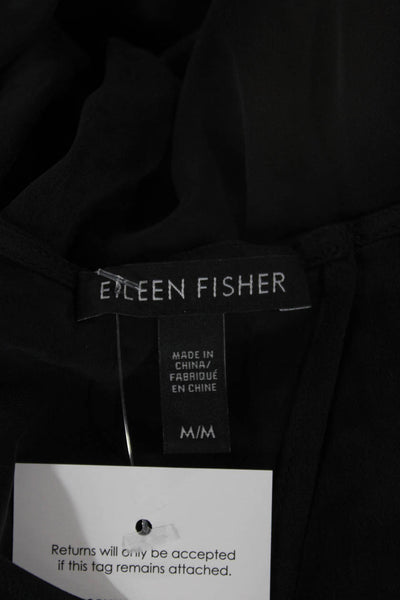 Eileen Fisher Women Silk Black Basic Blouse Long Sleeve Round Neck Size M