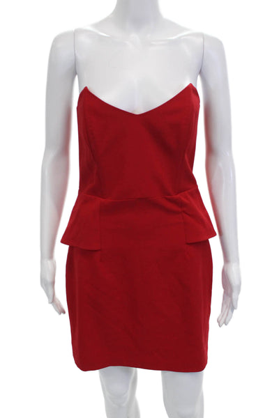 Mason Women Bodycon Mini Dress Red V Neck Sleeveless Zip Size 4