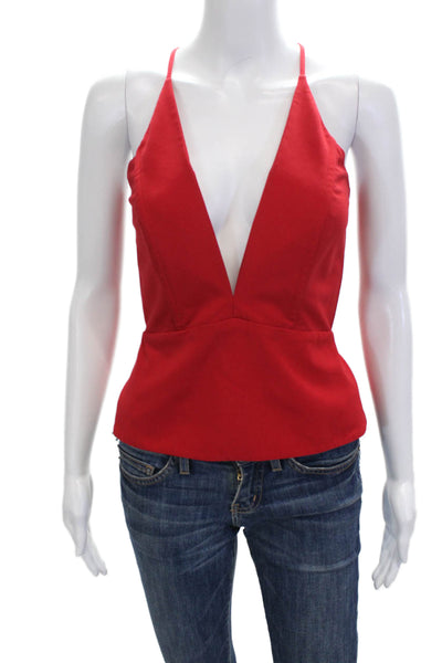 Michelle Mason Womens Red V-Neck Camisole Zip Closure Spaghetti Strap Size 0