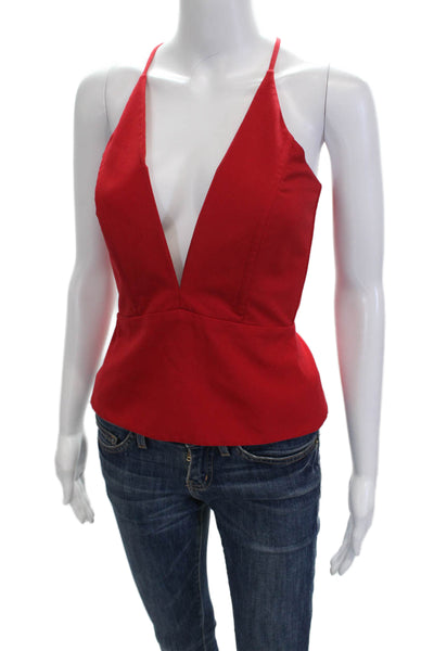 Michelle Mason Womens Red V-Neck Camisole Zip Closure Spaghetti Strap Size 0