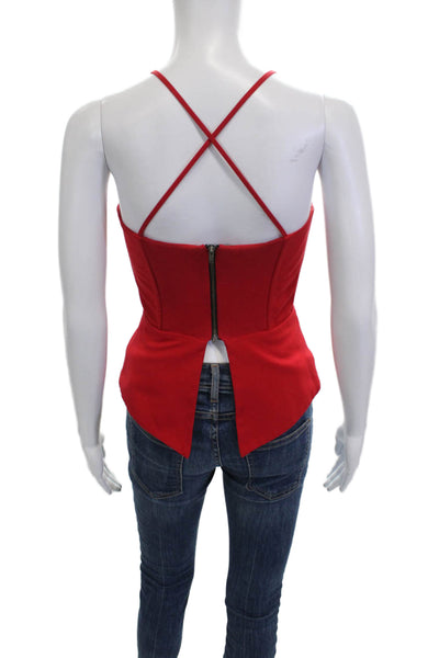 Michelle Mason Womens Red V-Neck Camisole Zip Closure Spaghetti Strap Size 0