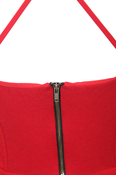 Michelle Mason Womens Red V-Neck Camisole Zip Closure Spaghetti Strap Size 0