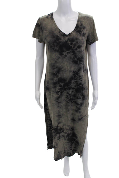 Three Dots Womens T Shirt Dress Black V Neck Short Sleeve Cotton Modal Size S