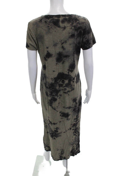 Three Dots Womens T Shirt Dress Black V Neck Short Sleeve Cotton Modal Size S