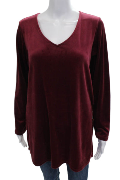 Pure Jill Women Red V-Neck Tunic Long Sleeve Petite Size M