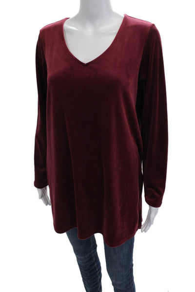 Pure Jill Women Red V-Neck Tunic Long Sleeve Petite Size M