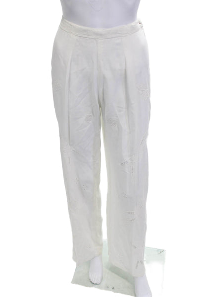 Soft Surroundings Women White Floral Rayon Dress Pants Bohemian Size S