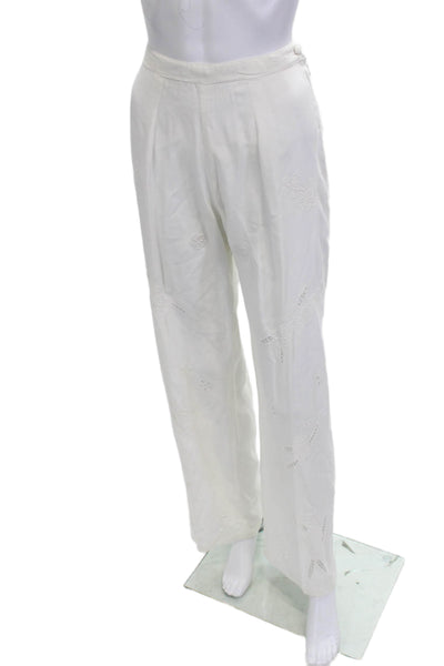 Soft Surroundings Women White Floral Rayon Dress Pants Bohemian Size S