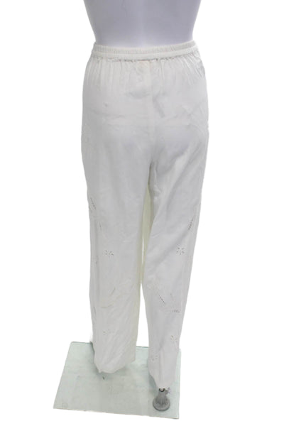 Soft Surroundings Women White Floral Rayon Dress Pants Bohemian Size S