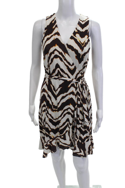 Veronica M Women Wrap Dress Black Zebra V-Neck Sleeveless Knee Length Size XS